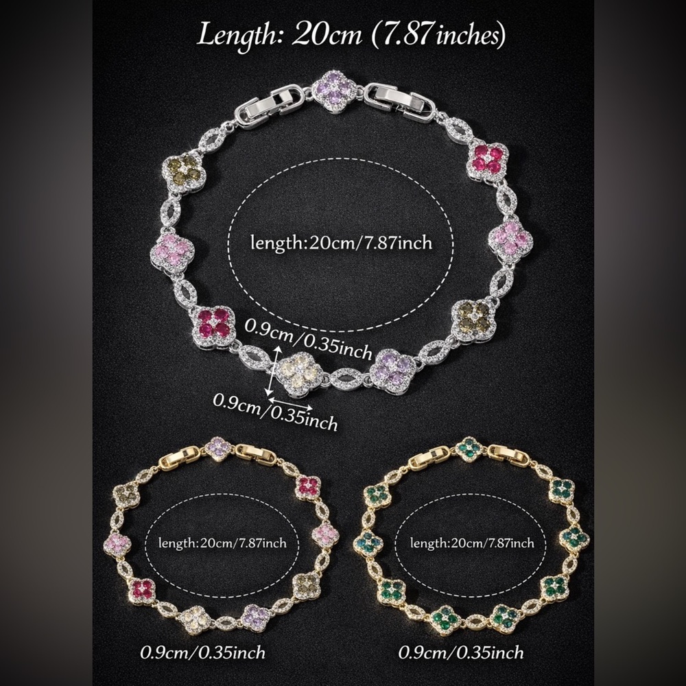 Iconic Clover Motif Gold Bracelet – Multicolor Zircon, Elegant Everyday Luxe